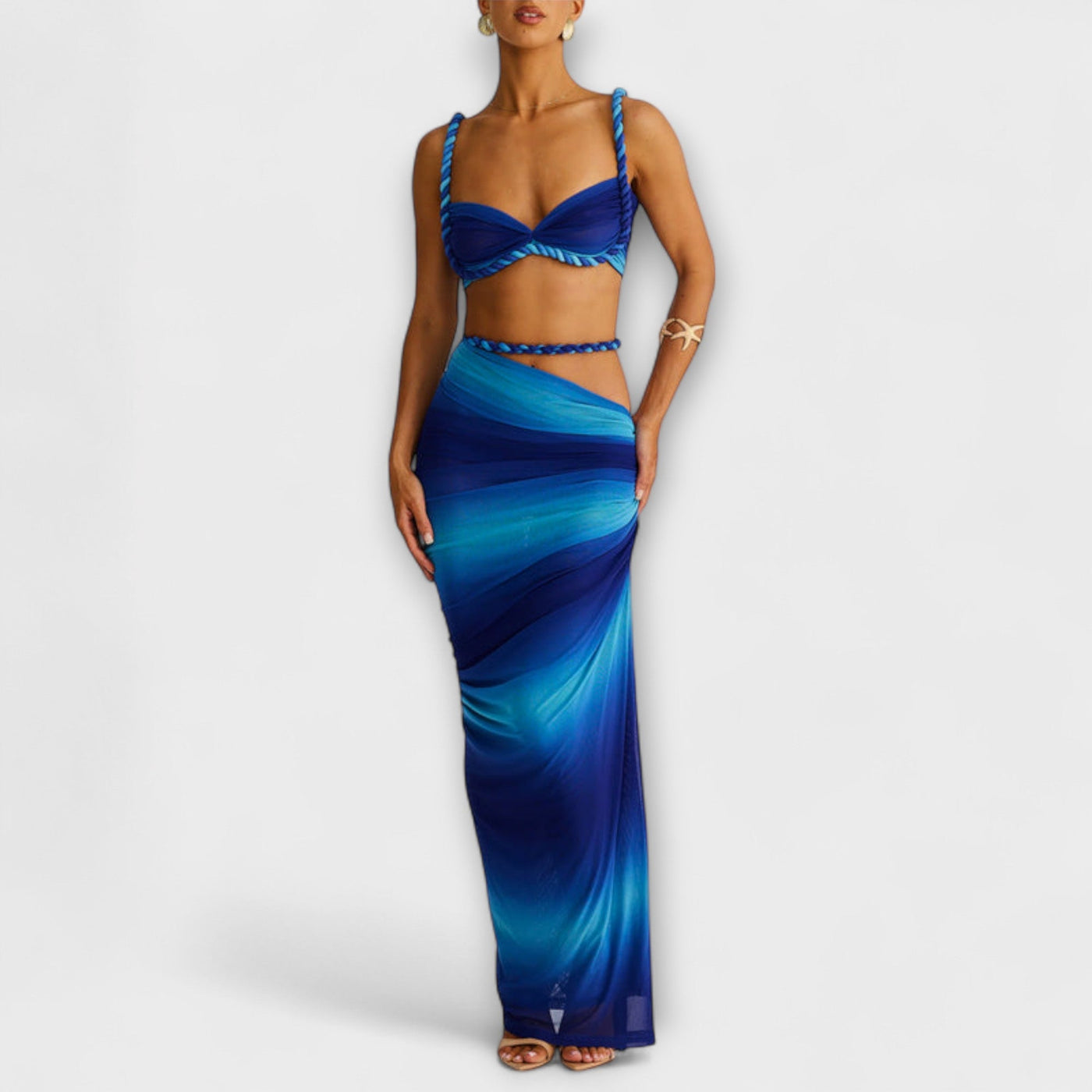 Jane ™ ｜ Štýlový gradient vrkoč crop top a overskirt duo