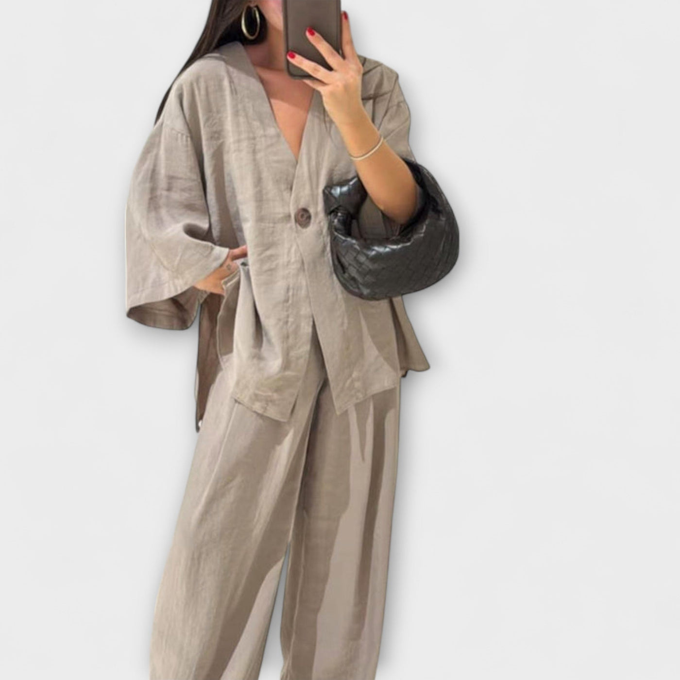 Jacqueline ™ ｜ Ležérny top s V-výstrihom a nohavicový set