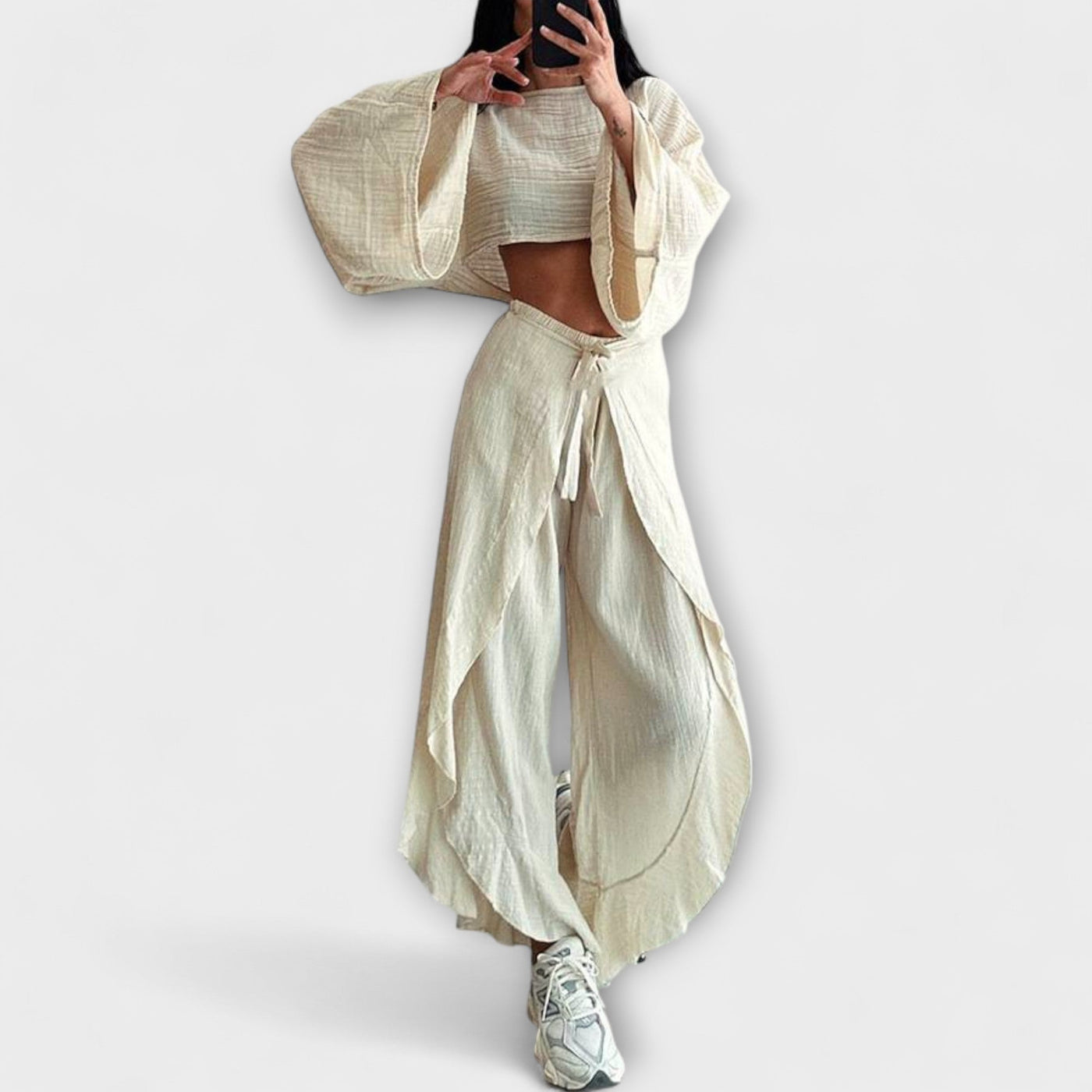 Joanna ™ ｜Dvojdielna súprava z bavlny a ľanu bez chvosta