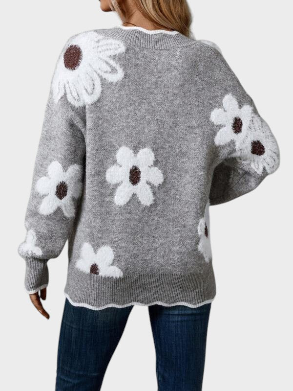 Adriana ™ ｜Elegantný kvetinový sveter s výstrihom do V
