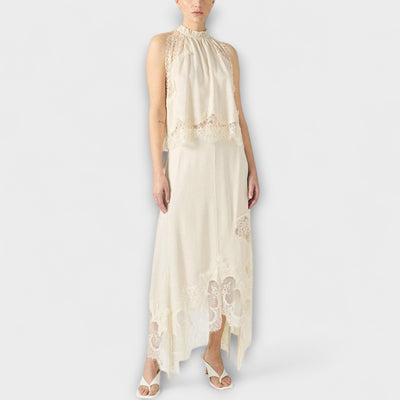 Kaia ™ ｜ Saténová blúzka s čipkovým lemom a plisovaným výstrihom v sade