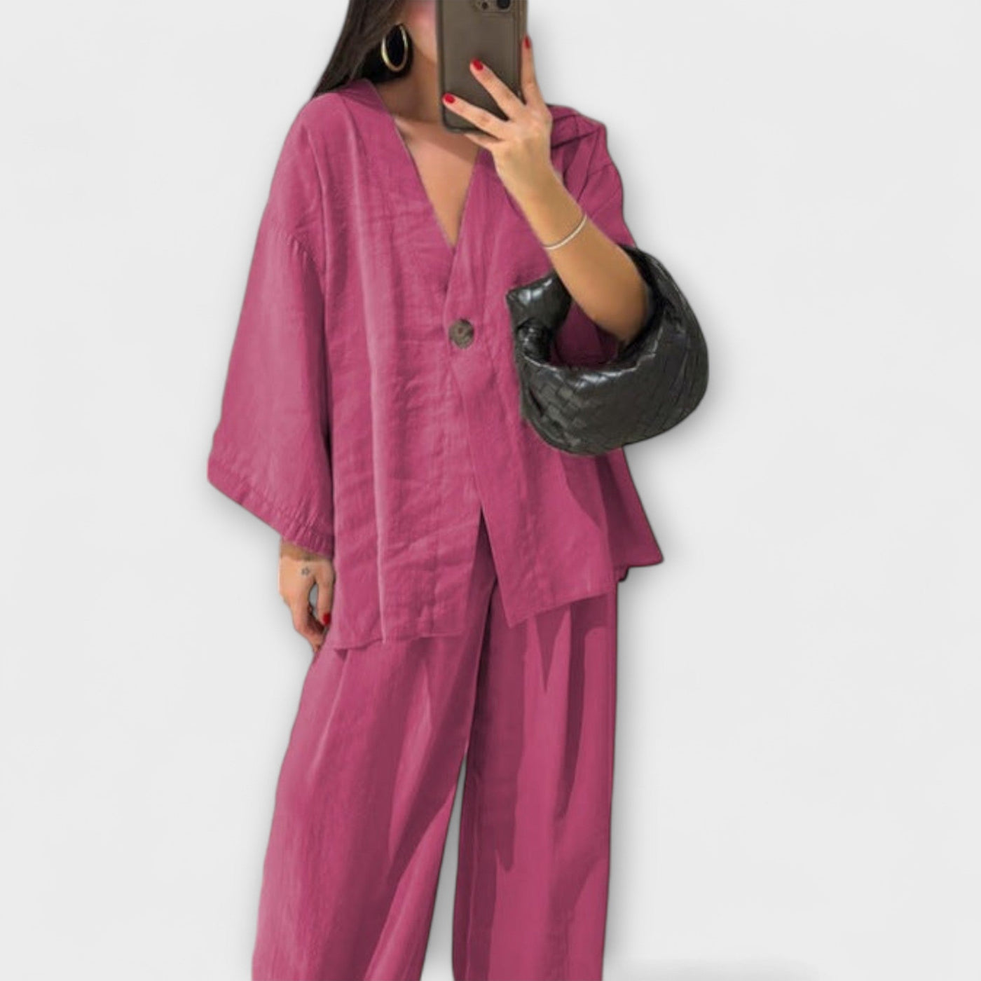 Jacqueline ™ ｜ Ležérny top s V-výstrihom a nohavicový set