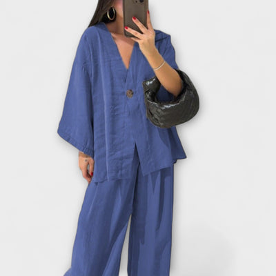 Jacqueline ™ ｜ Ležérny top s V-výstrihom a nohavicový set