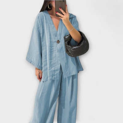 Jacqueline ™ ｜ Ležérny top s V-výstrihom a nohavicový set