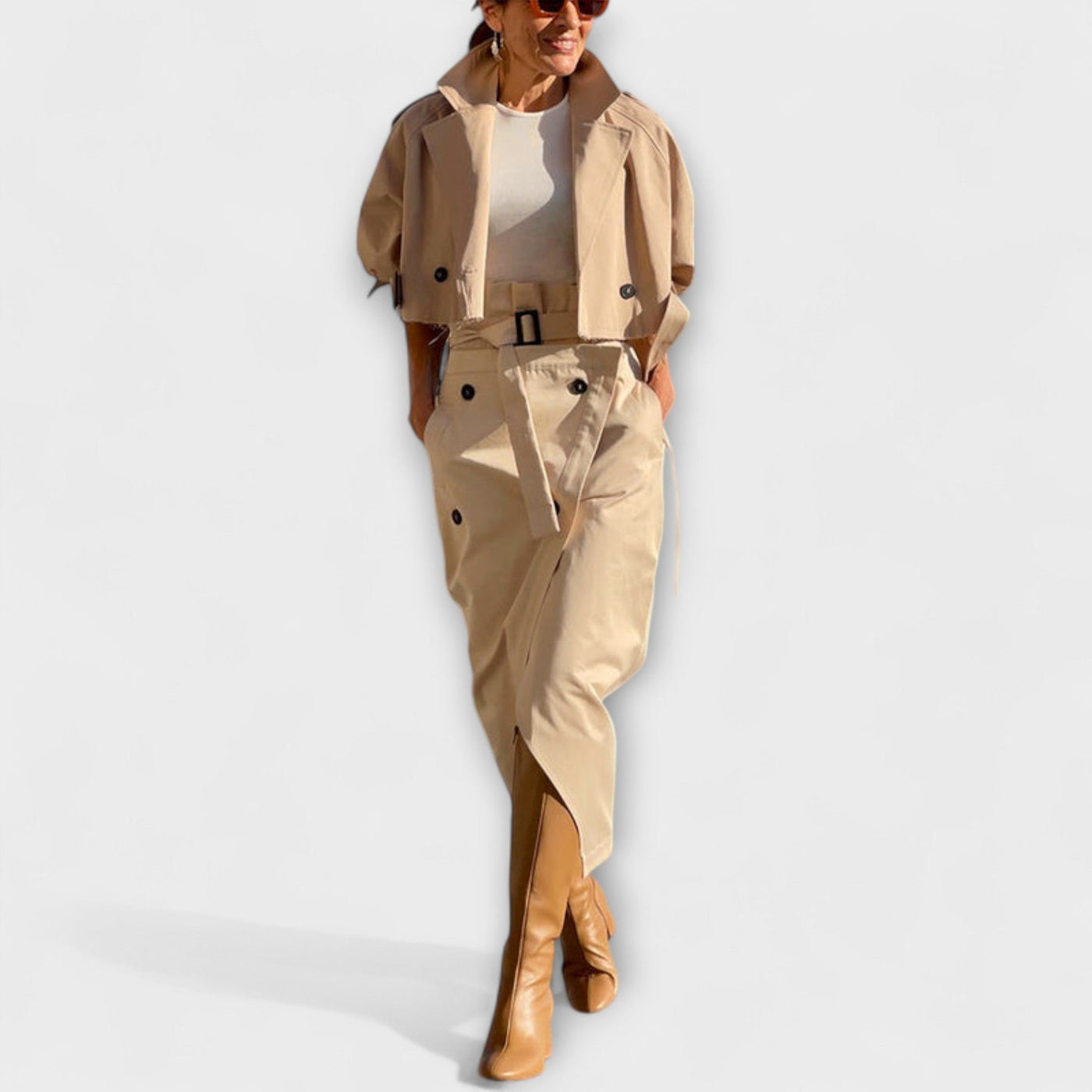 Lyra™ ｜ Elegantná bunda s midi sukňou a vreckami