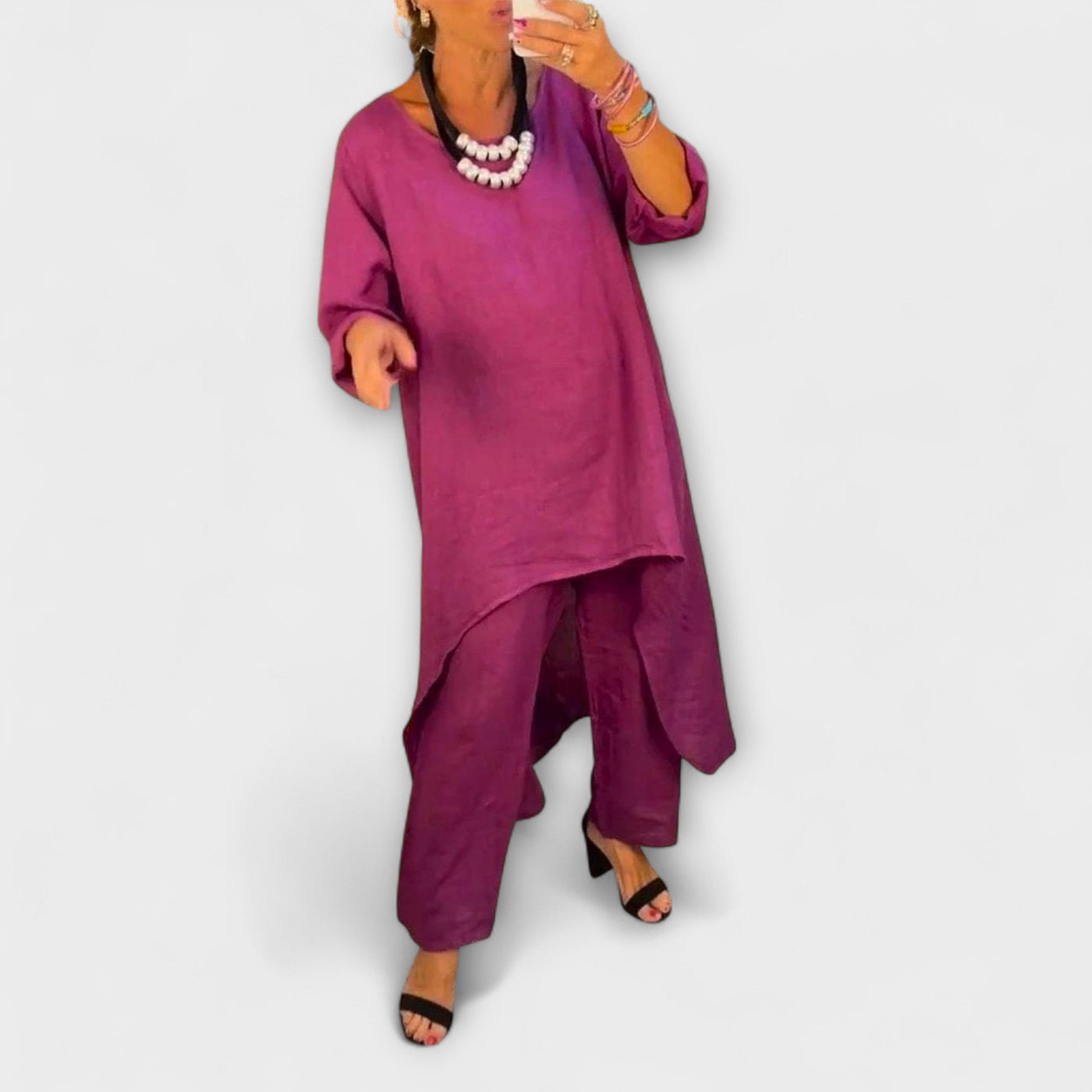 Tabea - Ľanový oblek s okrúhlym výstrihom