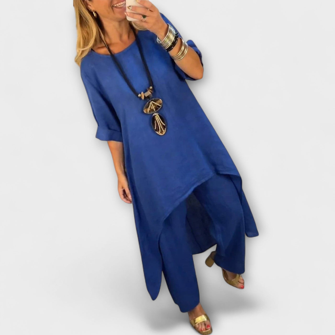 Tabea - Ľanový oblek s okrúhlym výstrihom