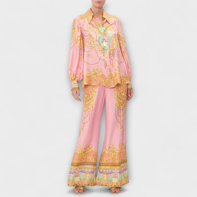 Sage ™ ｜ Uvoľnená košeľa s morskou pannou a elastické nohavice s vysokým pásom