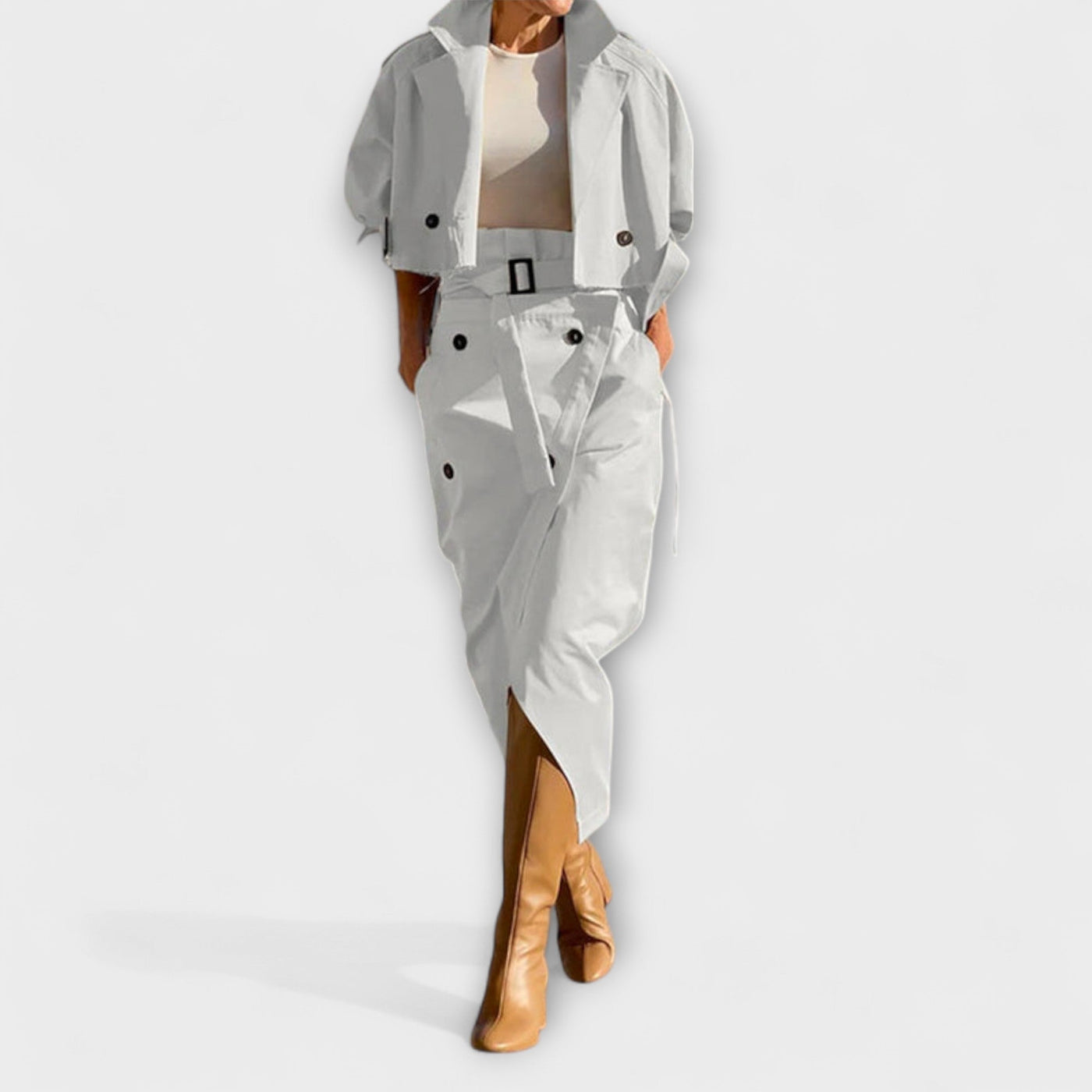 Lyra™ ｜ Elegantná bunda s midi sukňou a vreckami